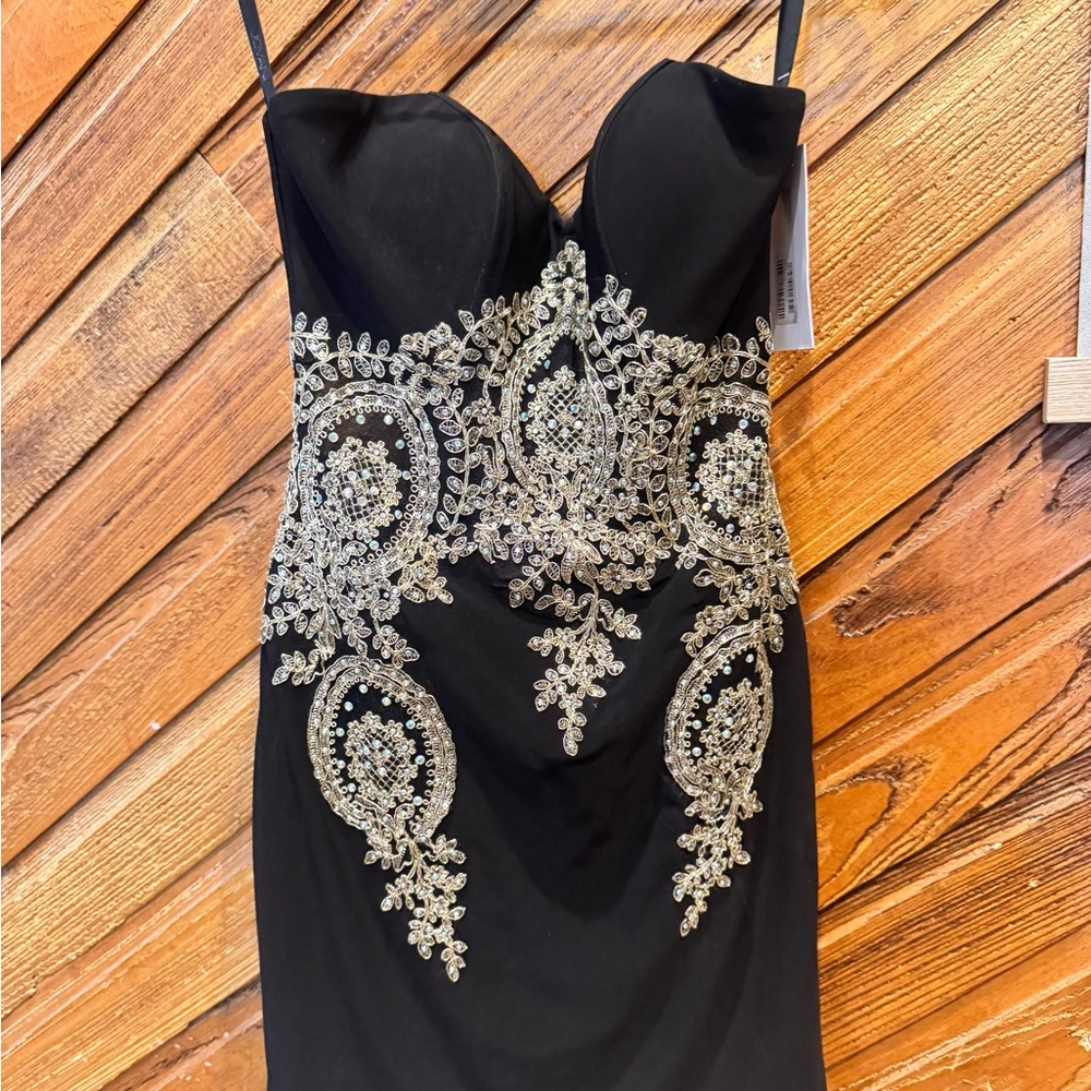 Elegant Black Dress with Silver Embellishments